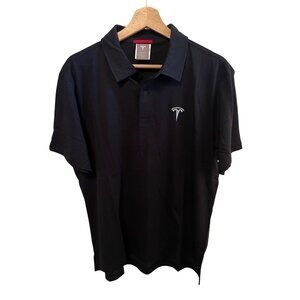 Tesla Black Short Sleeve Polo Jersey Shirt Men's Size L Embroidered Logo